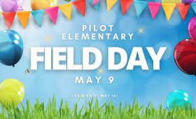   balloons banners grass with Field day text May 9